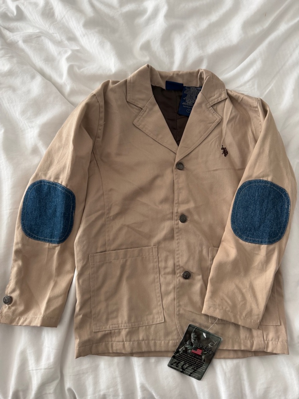 Polo by Ralph Lauren Tan/khaki Jacket with Blue Denim Elbow Patches